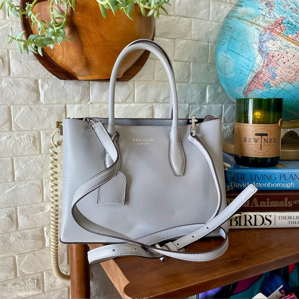 Kate Spade Grey Textured Leather Top Handle Crossbody Bag Purse